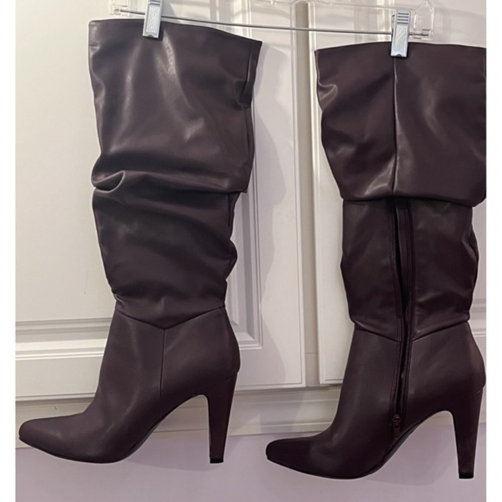 Christian Siriano Burgundy Slouchy Knee High Stiletto Boots Womens 10‎